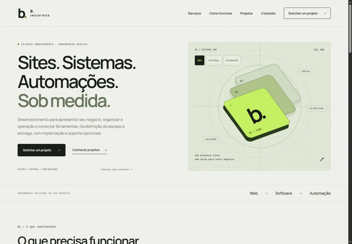 Home publicada da B. Industries, exemplo de implementação própria.